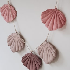 Linen Garland with Shells “Pink”, Garland for girl, Baby&#39;s Room Decoration, Gift for Kids, Decorative garland, Kids bed decoration