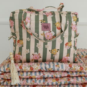 Cosmetic makeup bag "Green striped" best Gift for her, Elegant profession beautician, Capacious cosmetic bag for travel lovers, gift for her