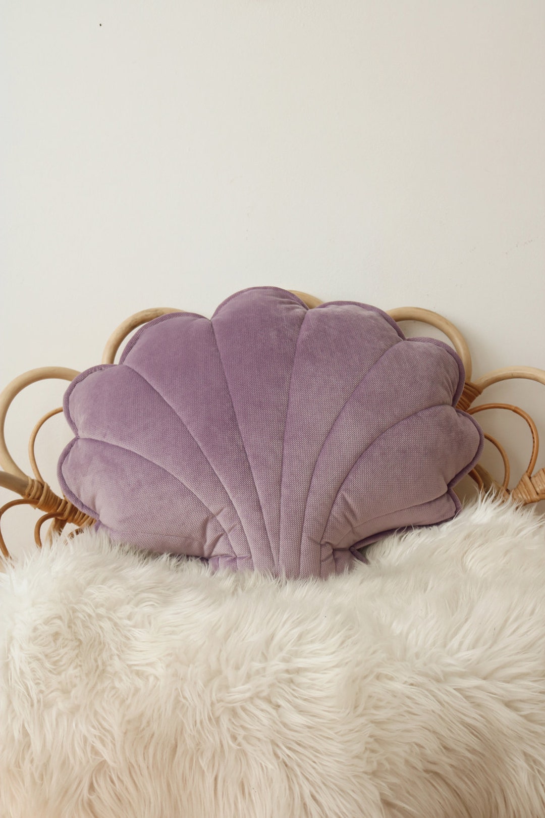 Velvet Big Shell Pillow purple, Decorative Shell Pillow, Shell Cushion