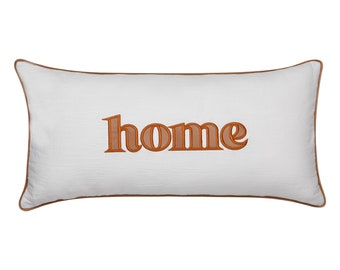 Decorative pillowcase with a embroidered inscription "Home" boho living room decor, earth home decor for bedroom, beige housewarming gift