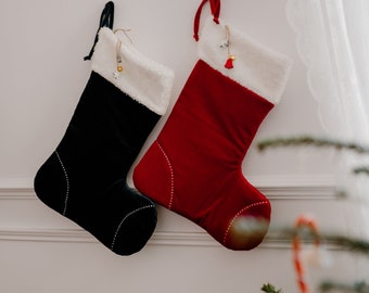 Lot de 3 chaussettes Père Noël, bas de Noël pour cadeaux, décoration murale Noël, décoration vacances cheminée, idée cadeau Noël