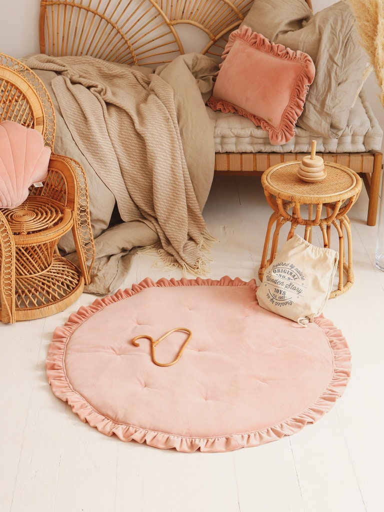 Soft Velvet Mat with Frill “Apricot”, Carpet for childreen, Kids room, Playmat for girl, Decorative mats,Play mat, Kids play mat