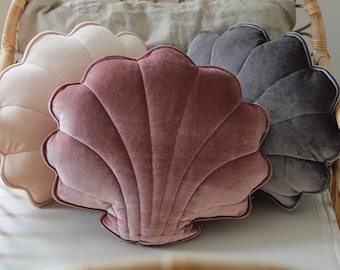 Velvet Shell Pillow “Cosmic Pearl”, Decorative shell pillow, Velvet pillow,  Seashell pillow for sofa, Gift for her, Luxurious gift