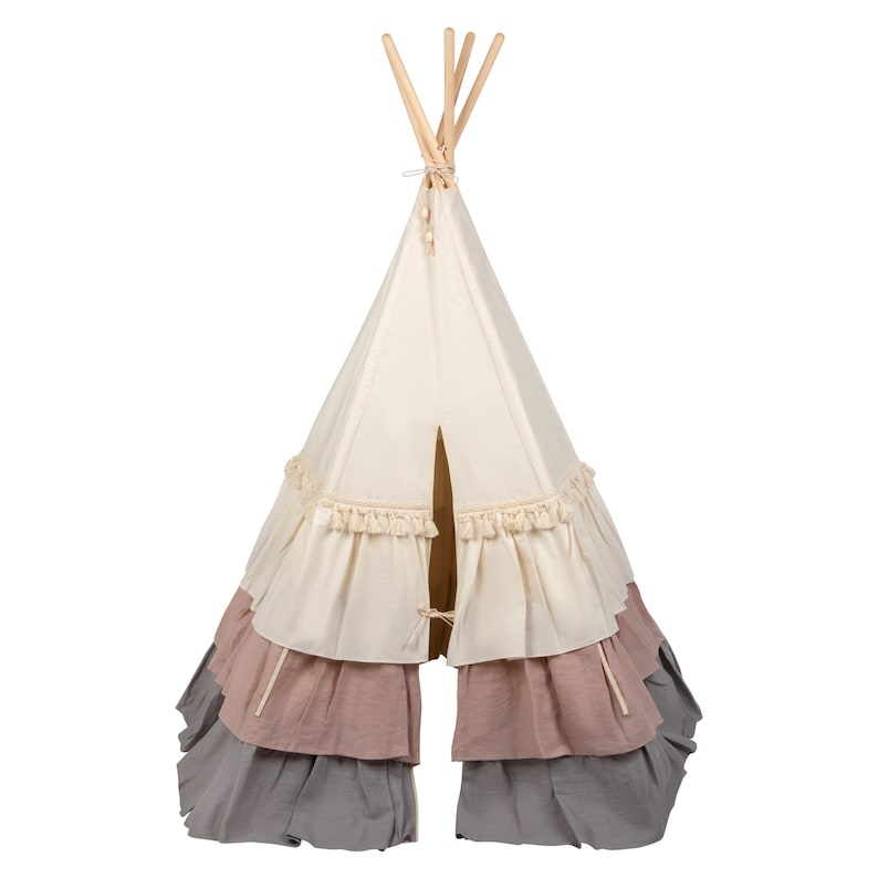 Tente de jeu à volants Powder Frills chambre bohème pour fille, décoration chambre rustique, tipi enfant pour chambre enfant, idée cadeau Pâques image 9