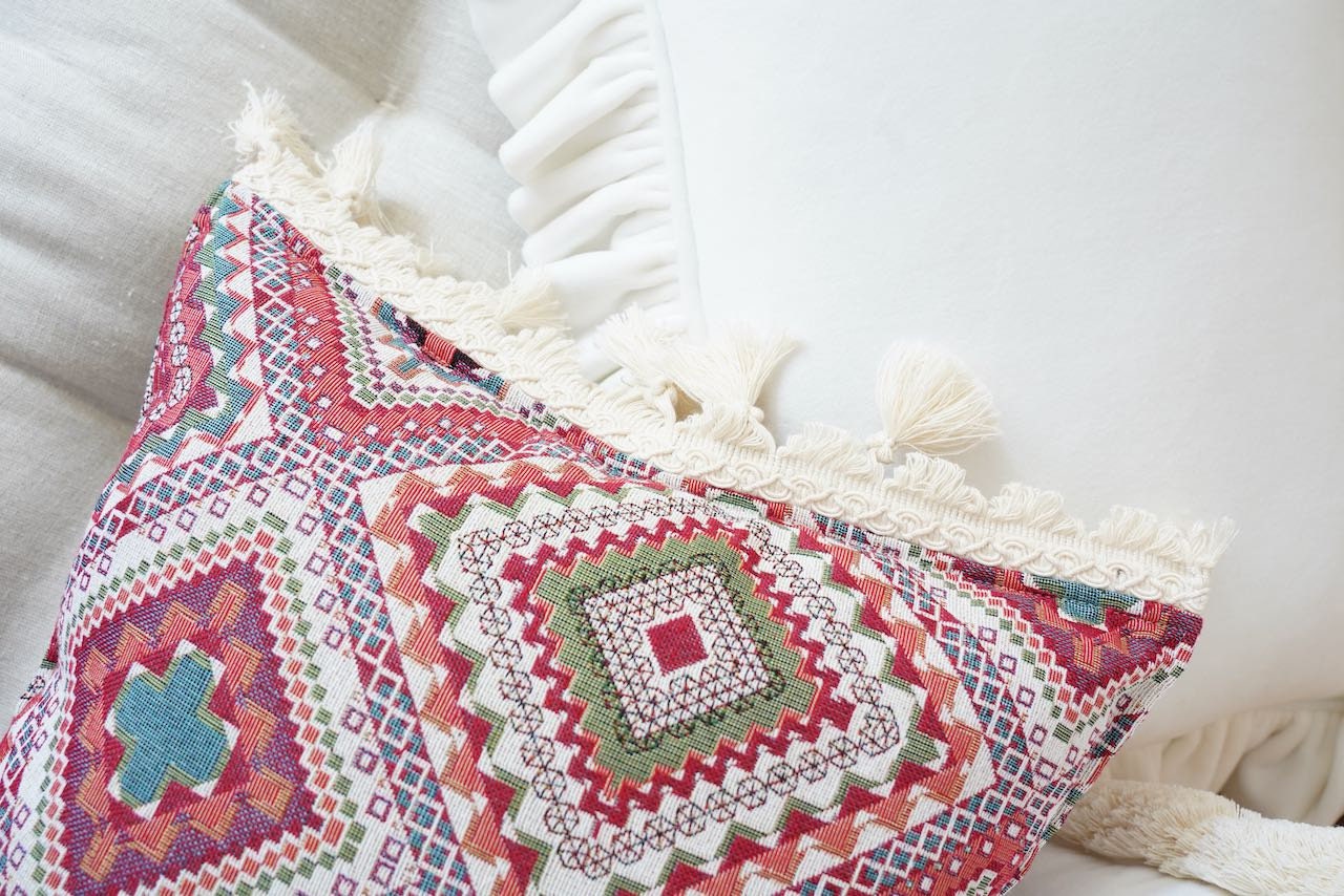 Pink Boho Style Decorative Pillow With Fringe Etsy Canada