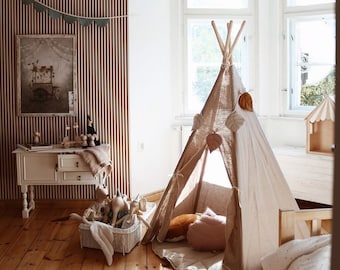 Tente tipi en lin originale « Lin naturel » décoration intérieure en terre, tente tipi pour garçon, accessoires en lin pour enfants, idée cadeau d'anniversaire