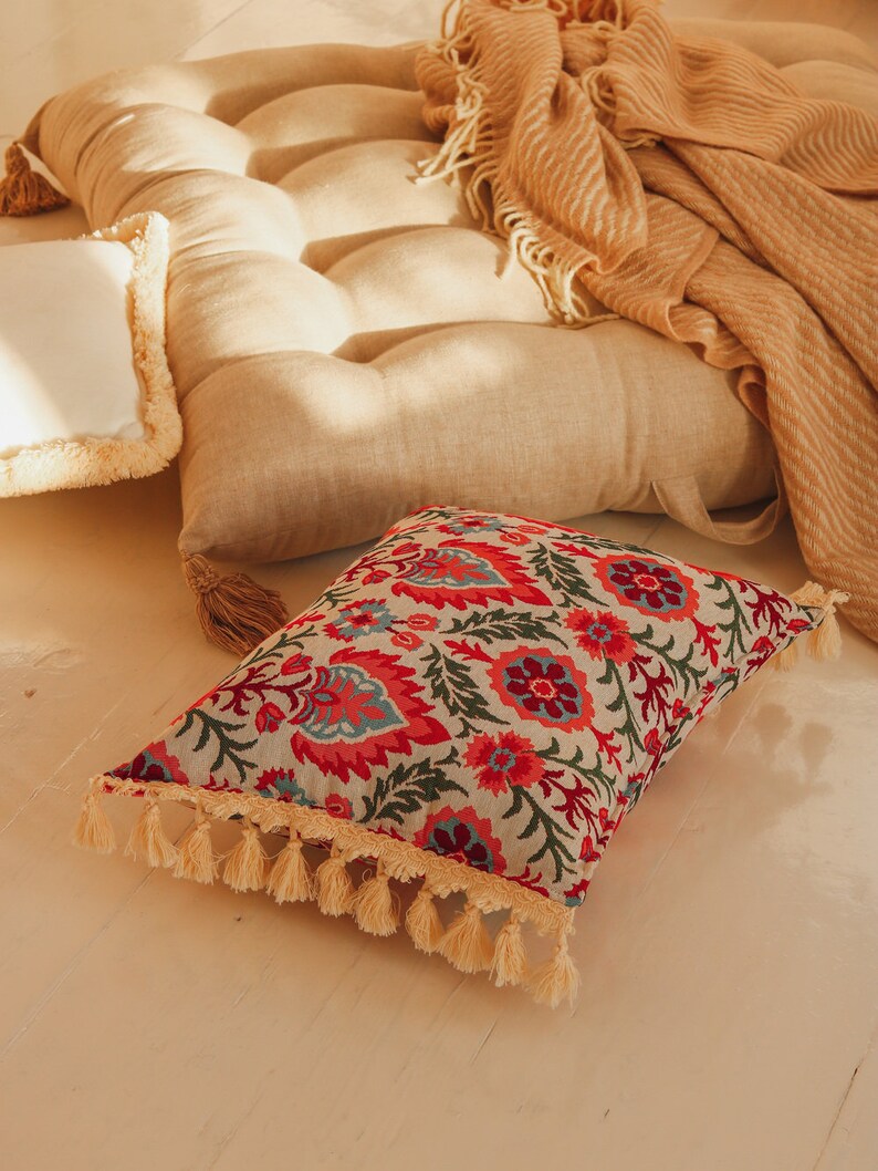 Scarlet Iris in Cancaya Bolster with Fringe - Thumbnail 3