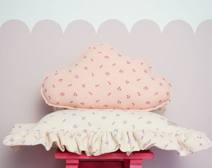 Muslin cloud pillow "Pink forget-me-not", Decorative cushion for a child's room, thoughtful baby shower gift, unique present for a newborn.