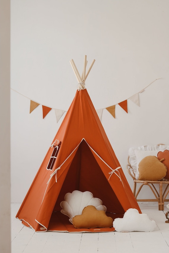 Tenda teepee in cotone Red Fox, idea regalo di compleanno per ragazzo,  decorazione della stanza del ragazzo, idea festa in giardino per bambini,  Tipi enfant, tepee per ragazzo -  Italia