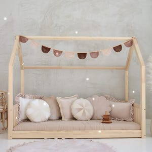 Velvet Garland with Half Moons “Beige Pearl”,Kids Room decoration, Baby&#39;s Room Decoration, Decorative garland, Kids bed decoration