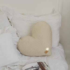 Fluffy boucle teddy heart pillow, Decorative heart cushion for bedroom, Modern pillows for living room, western home decor style