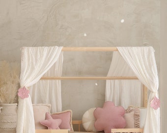 Auvent Boho en mousseline avec dentelle, au-dessus du lit | Ciel de lit pour enfants | Chambre d'enfant | Rideaux | Décor pour enfants| Tente de lit pour enfants | Auvent de lit pour tout-petits