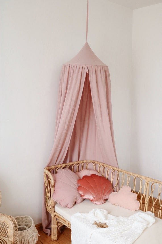 Baby pink bed shop canopy