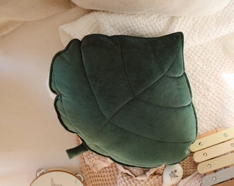 Velvet Leaf Pillow “Green”, Home Decor Cushion, Soft Pillow, Chair, Sofa, Bed,  Pillow for Baby, Kids room,Children's room, Nursery