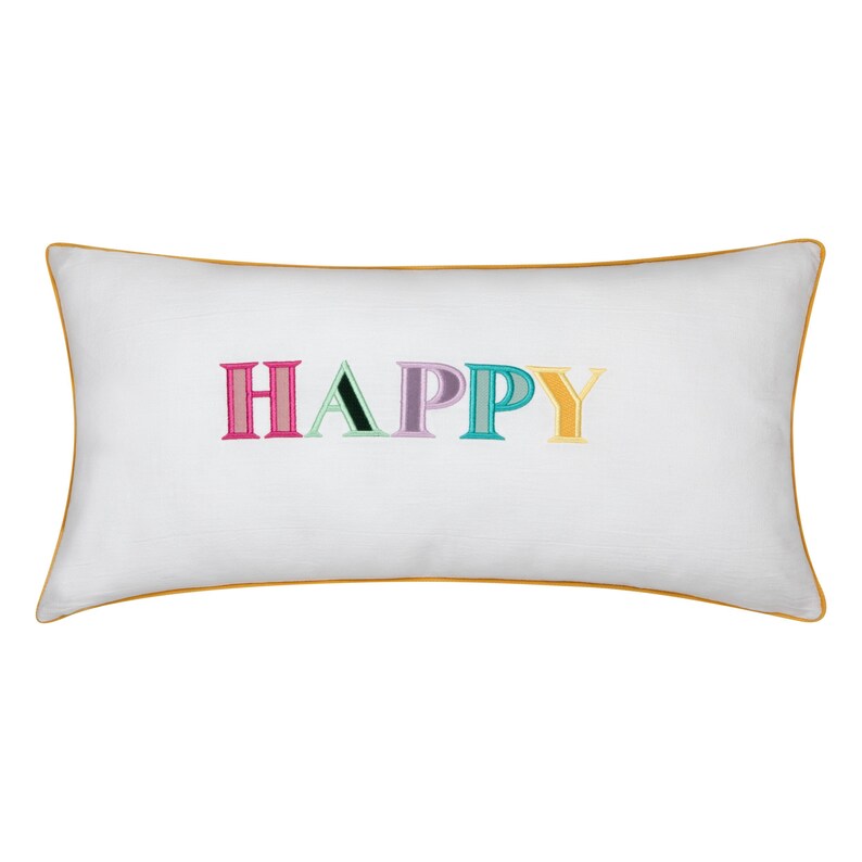 Taie d'oreiller décorative avec une inscription brodée colorée Happy, cadeau unique pour baby shower, traversin pour coach enfant, déco chambre bébé image 1