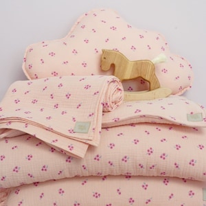 Soft Muslin Baby Cover Set &quot;Pink Forget-Me-Not&quot; Lightweight & Breathable Nursery Blanket, Swaddle Play Cover for Newborns and Toddlers
