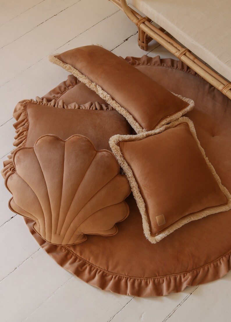 Caramel Soft Velvet Cushion with Fringe - Thumbnail 5