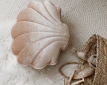 Velvet Shell Pillow “Beige Pearl”, Decorative shell pillow, Velvet pillow, Seashell pillow for sofa, Gift for her, Luxurious gift