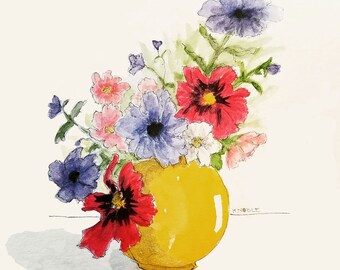 Flowers in a Yellow Vase