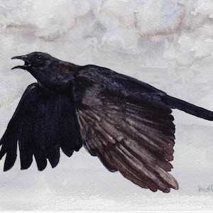 As the Crow Flies, flying crow watercolor print
