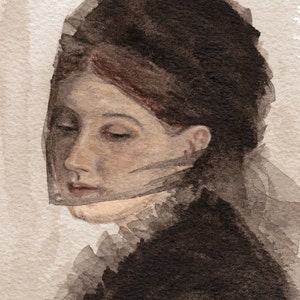 Watercolor painting print in the style of Anders Zorn, portrait of a woman image 1