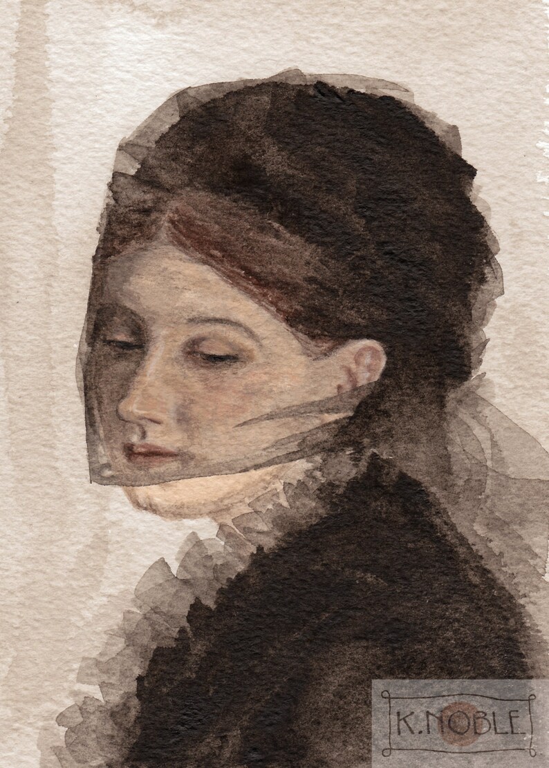 Watercolor painting print in the style of Anders Zorn, portrait of a woman image 1