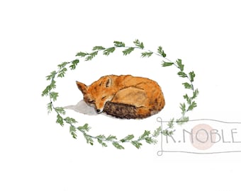 Sleeping Fox Watercolor Print