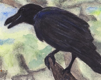 Crow in Tree Monoprint "You Talkin' to Me?"