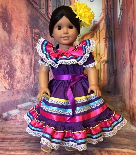 Mexican Folklorico 2 piece Sinaloa Costa dress fits 18” doll.