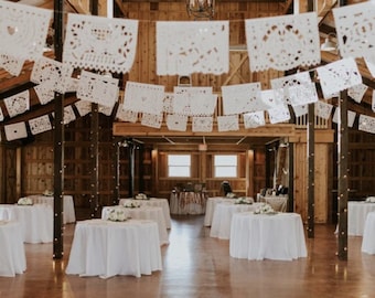 White Papel Picado Garland: Mexican Wedding Fiesta Banner