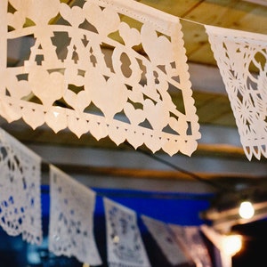 Wedding Papel Picado Garland White papelpicado Mexican Fiesta Banner Reception Bridal Shower Rehearsal Dinner Anniversary Party Decor latina