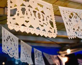 Wedding Papel Picado Garland White papelpicado Mexican Fiesta Banner Reception Bridal Shower Rehearsal Dinner Anniversary Party Decor latina