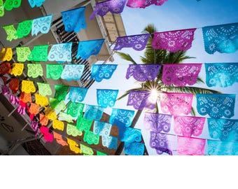 Papel Picado Banner: Multi-Color Plastic, Fiesta Party Garland