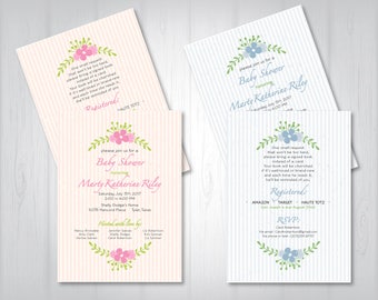 Baby Shower Invitations / 5" x 7" Double Sided / Digital / Boy Baby / Baby Girl / Flat Card Design / Any colors / Bridal Shower