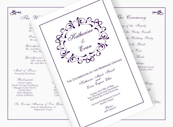 Wedding Program Elegant Personalized 4 Page Each 5 5 Etsy