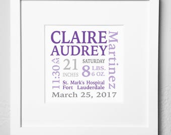 Baby Gift / Personalized Birth Stats Gift / Nursery Art / Birth Announcement Art / Birth Stats Wall Art  / Baby Girl Gift / Baby Boy Gift