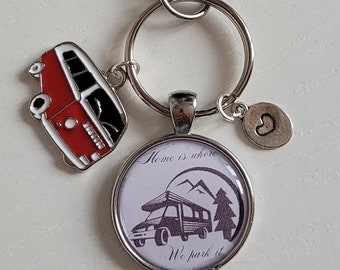 Camper Van Keyring, Home is where we park it.  Camper Van and heart charm