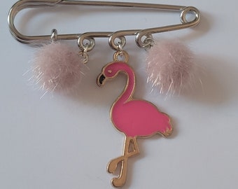 Flamingo Kilt Pin Brooch, shawl brooch, scarf pin, pink flamingo.