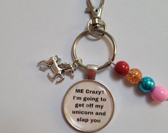 Unicorn Keyring, Me crazy? Unicorn, handbag charm,  keyring, keychain, bagtag