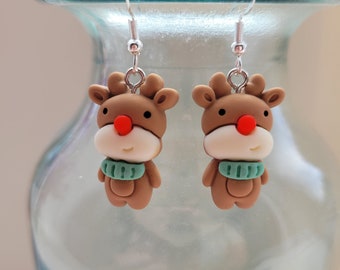 Reindeer earrings, Rudolf earrings, sterling silver. Christmas Earrings
