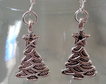 Christmas tree earrings, sterling silver earring hooks