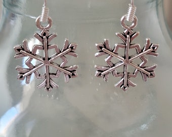 Snowflake earrings, festive jewellery, Christmas earrings, sterling silver earring hook