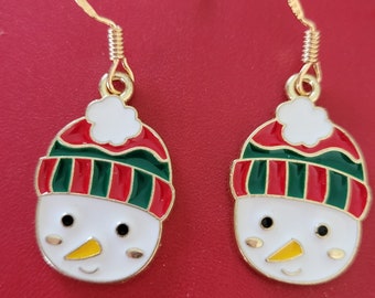 Snowman Earrings, Christmas Earrings, Festive jewellery, Xmas Earrings