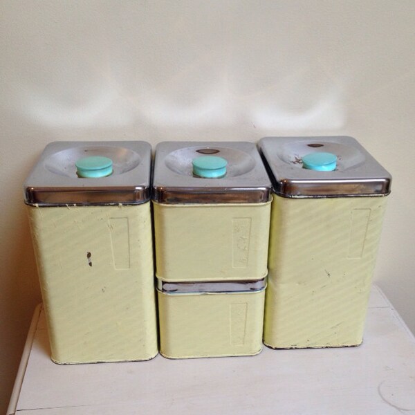 Retro Lincoln Beautyware Yellow Kitchen Canisters Set of 4