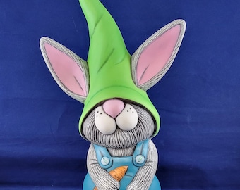 Ceramic Bunny Gnome, Ceramic Rabbit Gnome, Hand painted Gnome, Easter Bunny, Mayco Gnome Rabbit, Ceramic Garden Gnome, yard decoration