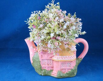 Ceramic Teapot, Handmade Teapot, Hand painted Teapot, Teapot Decoration, Cottage Teapot, Collectible Teapot, Teapot Centerpiece, pink teapot