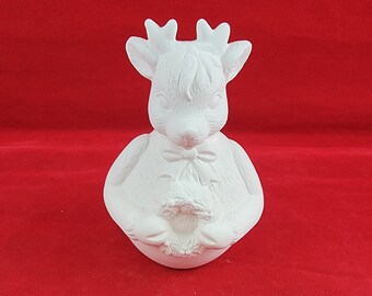 Ceramic Roly Poly Reindeer, Ceramic Christmas Deer, Deer Decoration, Chubby Deer, Chubby Reindeer, Ready to paint Christmas deer, u paint