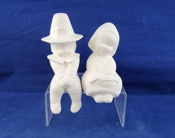 Ceramic Pilgrim Shelf sitters, Ceramic Pilgrim Children, Ready to paint, u paint ceramics, Thanksgiving decoration, cute Pilgrim decoration