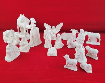 Ceramic Manger, Ceramic Nativity, Ceramic Tiny Manger Scene (17 pieces), Ready to paint Nativity, u paint manger, Christmas Manger Scene