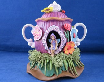 Handmade Ceramic Fairy  Garden House, Ceramic Fairy House, Ceramic Pixie Home, Garden House, Magical Fairy House, Sugar Bowl House, decor